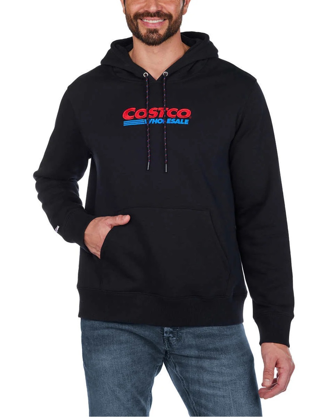 Kirkland Signature Black Hoodie with Red and Blue Costco Logo